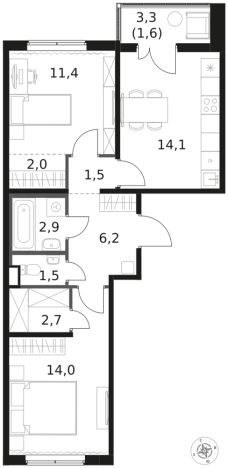 Купить двухкомнатную квартиру в ЖК 1-й Химкинский в Химках. Вариант № 137369, 0, площадь -  квм, цена 16518870 рублей