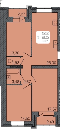 Купить трехкомнатную квартиру в Семилуках. Вариант № 101532, 0, площадь -  квм, цена 6726050 рублей