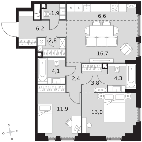 Купить трехкомнатную квартиру у метро Хорошево в Москве. Вариант № 121497, 0, площадь -  квм, цена 48398790 рублей