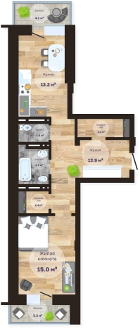 . Вариант № 158393, 0, площадь - 56.3 квм, цена 10134000 рублей