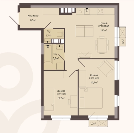 Купить квартиру в новостройках в ЖК ТРИО в Нижнем Новгороде. Вариант № 123104, 0, площадь -  квм, цена 9628800 рублей