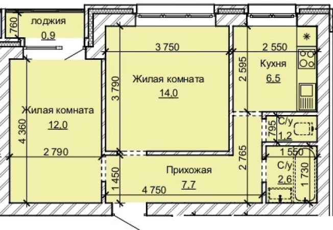 . Вариант № 8687653, 0, площадь - 44.9 квм, цена 6645200 рублей