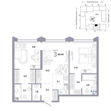 . Вариант № 10382564, 0, площадь - 60.4 квм, цена 40090000 рублей