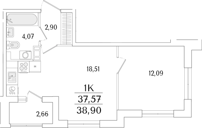 . Вариант № 6257351, 0, площадь - 37.57 квм, цена 14438655 рублей
