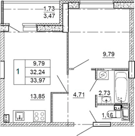Купить однокомнатную квартиру у метро Рыбацкое в Ленинградской области. Вариант № 7603362, 0, площадь -  квм, цена 4800800 рублей