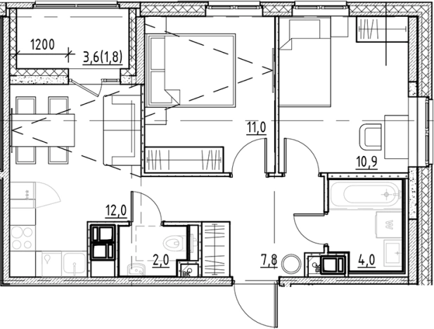 . Вариант № 7838444, 0, площадь - 47.7 квм, цена 8063550 рублей