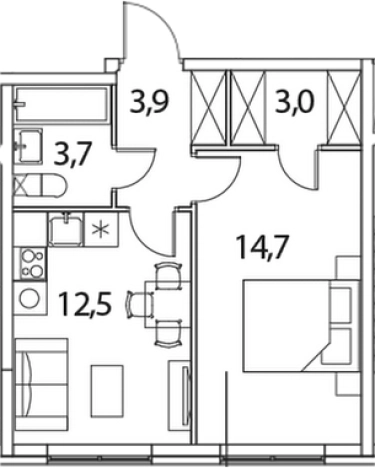 . Вариант № 76470, 0, площадь - 37.8 квм, цена 6771675 рублей