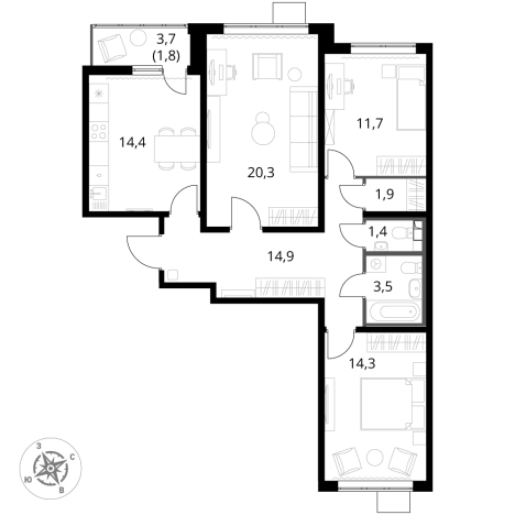 Купить квартиру в ЖК 1-й Южный в Видном. Вариант № 9806027, 0, площадь -  квм, цена 22515080 рублей