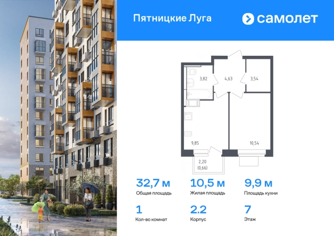 Купить однокомнатную квартиру в новостройках на улице Генерала Дьяконова в Химках. Вариант № 84979, 0, площадь -  квм, цена 9390530 рублей