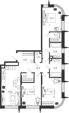 Купить квартиру в ЖК Shagal в Москве. Вариант № 165108, 0, площадь -  квм, цена 54881193 рублей