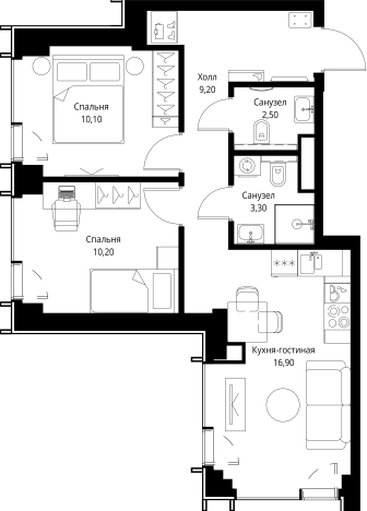 Купить двухкомнатную квартиру в новостройках в ЖК VEER в Москве. Вариант № 10381225, 0, площадь -  квм, цена 30432600 рублей