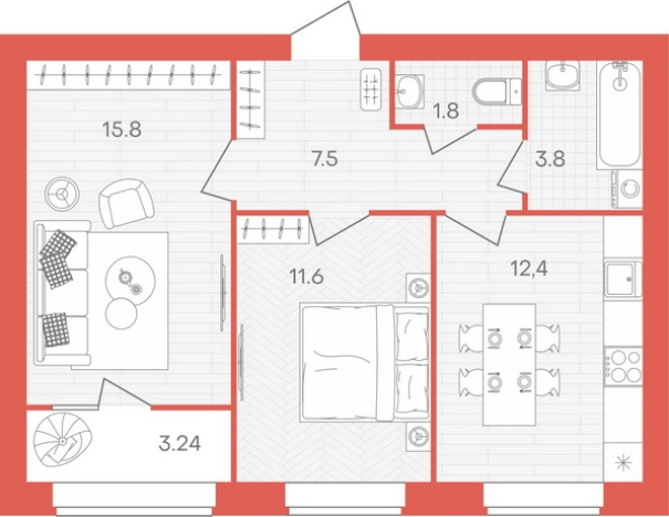 Купить двухкомнатную квартиру в ЖК Жилой комплекс "Кантри" в Пензенской области. Вариант № 88596, 0, площадь -  квм, цена 4828040 рублей