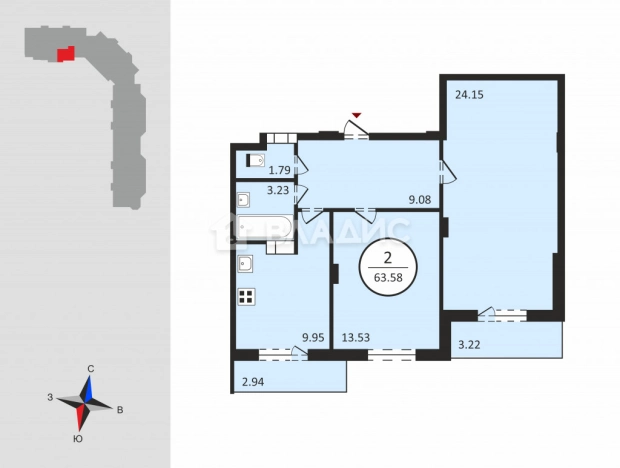 Купить двухкомнатную квартиру на улице Родионовка в Владимире. Вариант № 1090, 3, площадь -  квм, цена 5050000 рублей