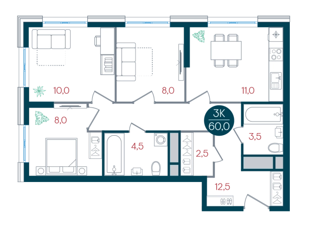 Купить трехкомнатную квартиру у метро Кантемировская в Москве. Вариант № 8948502, 0, площадь -  квм, цена 21716000 рублей