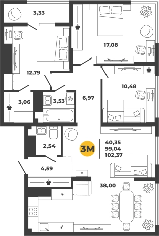 . Вариант № 100218, 0, площадь - 100.71 квм, цена 11732715 рублей