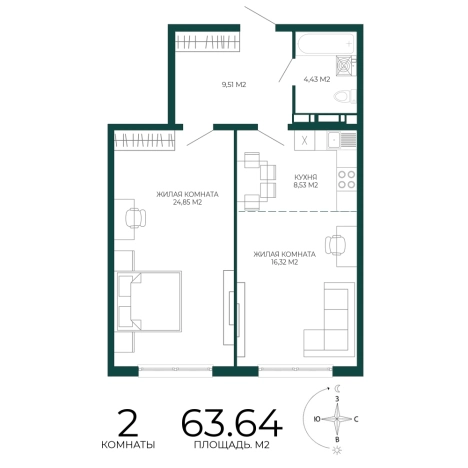 Купить двухкомнатную квартиру в ЖК Жилой комплекс "Чаадаев" в Пензе. Вариант № 5388346, 0, площадь -  квм, цена 5632140 рублей