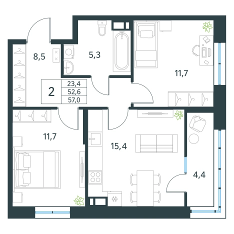 Купить двухкомнатную квартиру в Микрорайоне Хороший, Чита в Чите. Вариант № 139674, 0, площадь -  квм, цена 8817900 рублей