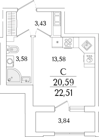 Купить Студию у метро Бухарестская в Санкт-Петербурге. Вариант № 6257408, 0, площадь -  квм, цена 8957257 рублей