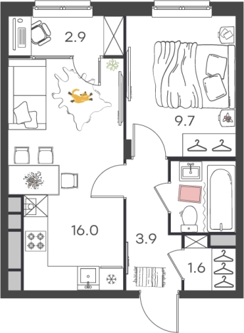 . Вариант № 1080237, 0, площадь - 36.9 квм, цена 6129090 рублей
