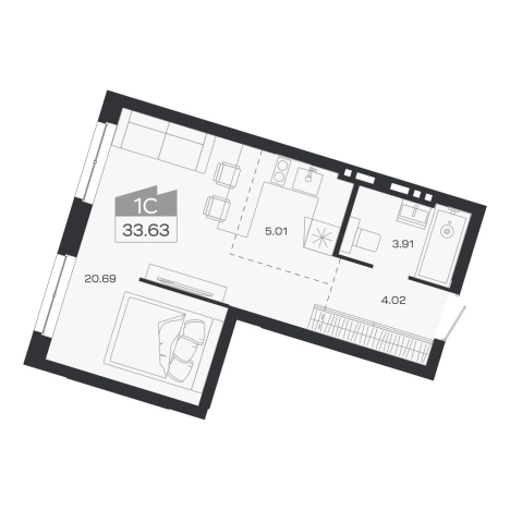 . Вариант № 9949870, 0, площадь - 33.63 квм, цена 5464000 рублей