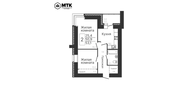 Купить двухкомнатную квартиру в Благовещенске. Вариант № 10585578, 3, площадь - квм, цена 9743850 рублей