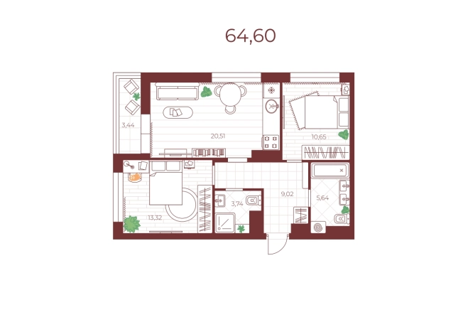 Купить двухкомнатную квартиру в новостройках в Тульской области. Вариант № 78922, 0, площадь -  квм, цена 5589000 рублей