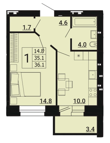 Купить однокомнатную квартиру на вторичке в Тульской области. Вариант № 98228, 0, площадь -  квм, цена 2924100 рублей