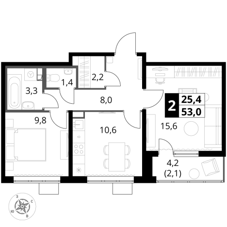 Купить двухкомнатную квартиру в новостройках в ЖК 1-й Южный в Видном. Вариант № 9801418, 0, площадь -  квм, цена 16162080 рублей