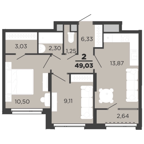 Купить двухкомнатную квартиру в новостройках в районе Московский в Рязани. Вариант № 76808, 0, площадь -  квм, цена 5963750 рублей