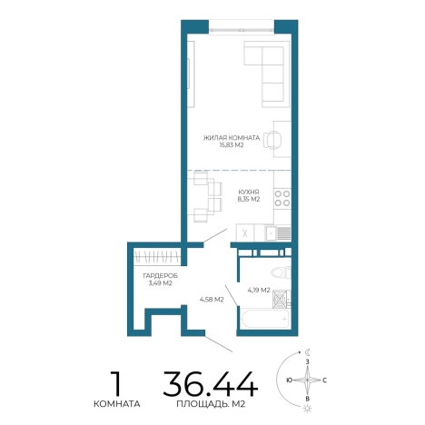 Купить однокомнатную квартиру в Микрорайоне Пенза-2, Железнодорожный район в Пензе. Вариант № 3435772, 0, площадь -  квм, цена 3352480 рублей
