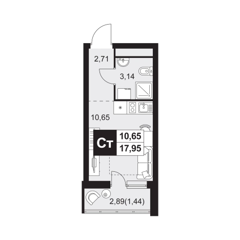 Купить Студию в Пензенской области. Вариант № 9237587, 0, площадь - квм, цена 2439405 рублей