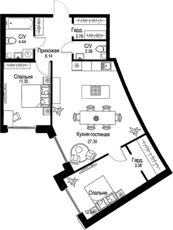 . Вариант № 4828836, 0, площадь - 69.8 квм, цена 31759000 рублей