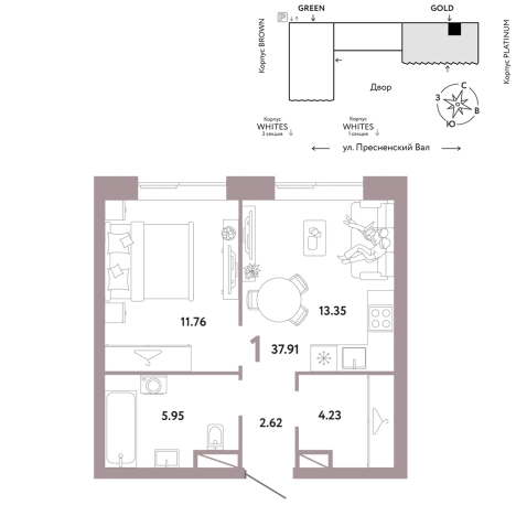 Купить однокомнатную квартиру в ЖК Republic в Москве. Вариант № 154567, 0, площадь -  квм, цена 38175400 рублей