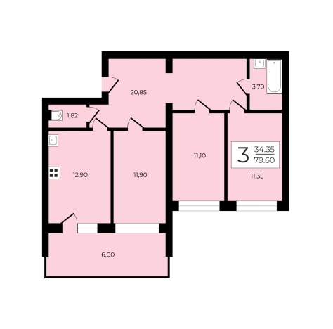 . Вариант № 30061, 2, площадь - 79.6 квм, цена 8000000 рублей