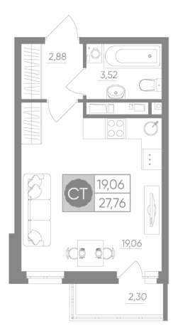 Купить Студию в новостройках в Тульской области. Вариант № 72951, 0, площадь -  квм, цена 3108287 рублей