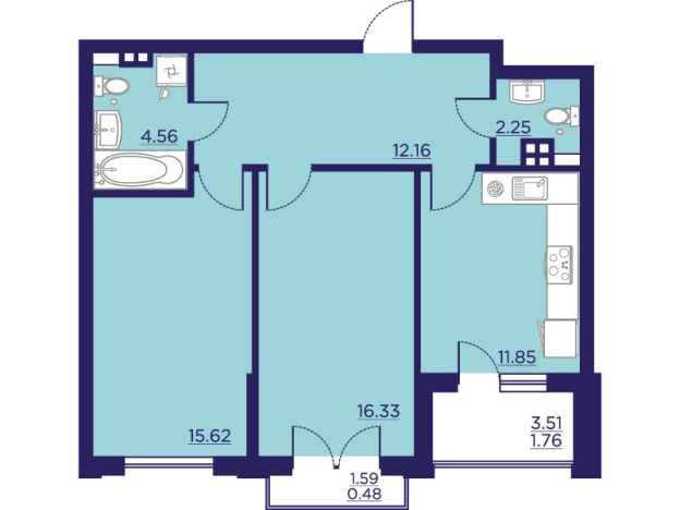 Купить двухкомнатную квартиру в ЖК Городские Сады в Воронеже. Вариант № 141475, 0, площадь - квм, цена 9491460 рублей