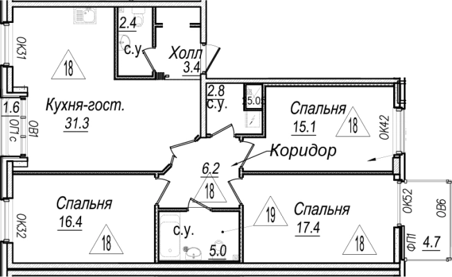 Купить четырехкомнатную квартиру в районе Петроградский в Санкт-Петербурге. Вариант № 66487, 0, площадь -  квм, цена 63025435 рублей