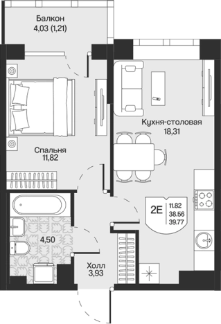 . Вариант № 7261274, 0, площадь - 38.56 квм, цена 8948902 рублей