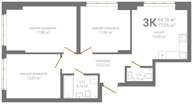 . Вариант № 138164, 0, площадь - 77.05 квм, цена 12713250 рублей