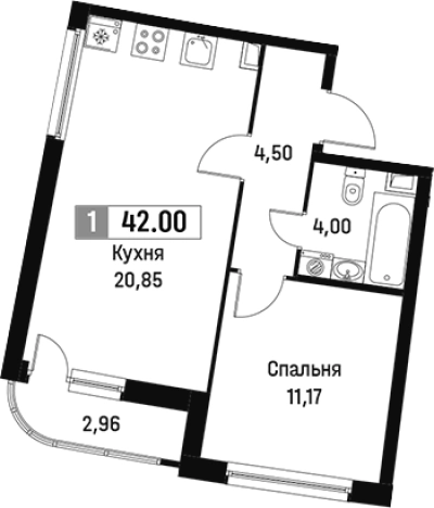 . Вариант № 6212392, 0, площадь - 40.52 квм, цена 7099265 рублей