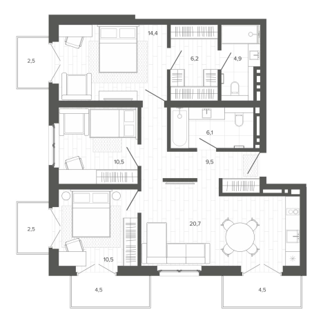 Купить четырехкомнатную квартиру на улице Сибирский проспект в Барнауле. Вариант № 1769357, 0, площадь -  квм, цена 16039000 рублей