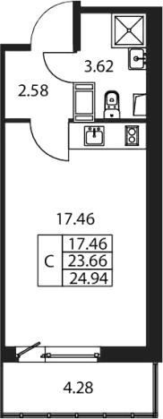 Купить Студию в Мурине. Вариант № 7567826, 0, площадь -  квм, цена 5295888 рублей