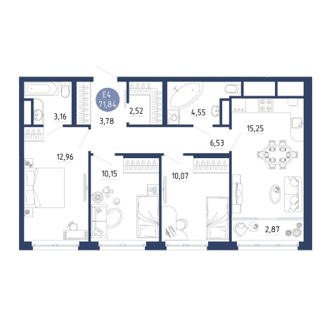 Купить трехкомнатную квартиру на улице проезд Бульвар Оптимистов в Рязанской области. Вариант № 102324, 0, площадь -  квм, цена 8259445 рублей