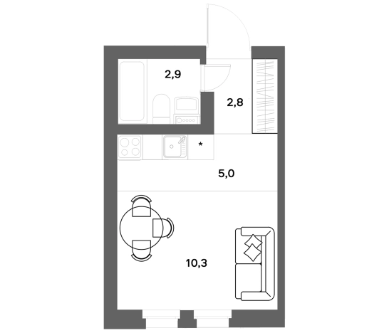 . Вариант № 8343948, 0, площадь - 21 квм, цена 3255000 рублей