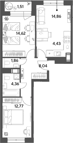 . Вариант № 139613, 0, площадь - 60.94 квм, цена 9328531 рублей