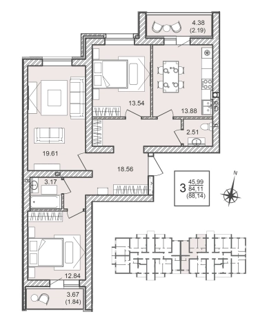 . Вариант № 130682, 0, площадь - 88.14 квм, цена 9254700 рублей