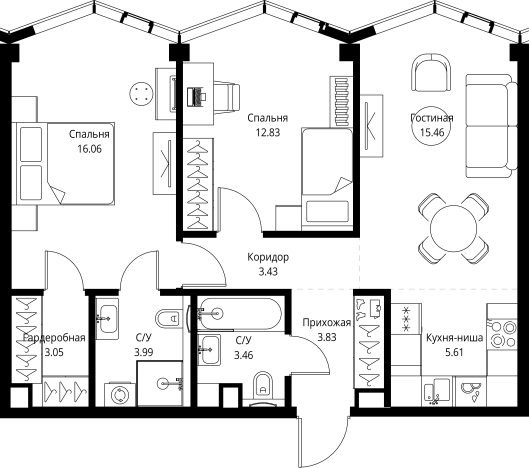 . Вариант № 10613510, 0, площадь - 67.72 квм, цена 46415288 рублей