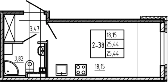 . Вариант № 6963495, 0, площадь - 25.44 квм, цена 4960800 рублей