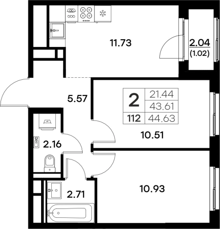 Купить двухкомнатную квартиру в ЖК Glorax Октябрьский в Владимире. Вариант № 133644, 0, площадь -  квм, цена 6659999 рублей
