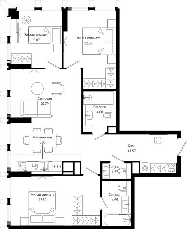 Купить квартиру на улице 4-я  Марьиной Рощи в Москве. Вариант № 152912, 0, площадь -  квм, цена 42850570 рублей